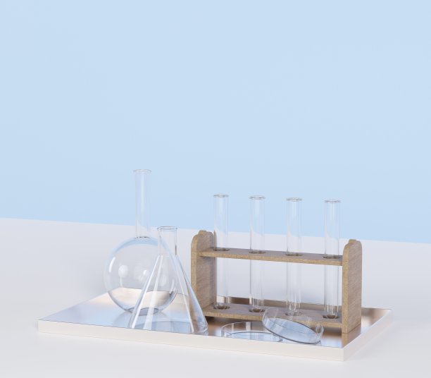 实验室设备的3D插图，如试管和烧瓶。3 d渲染。图片下载