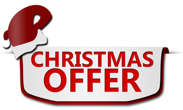 白色背景上印有“圣诞礼物”字样的纸横幅和圣诞老人帽子图片下载