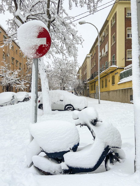 一场雪后空荡荡的城市街道的美丽镜头图片下载