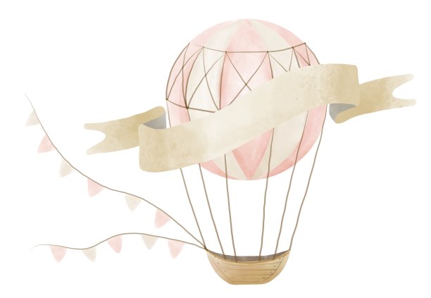 水彩粉红色热气球与篮子和三角旗。手绘插图的儿童设计在孤立的背景上柔和的颜色。婴儿送礼会贺卡的老式飞机图片下载