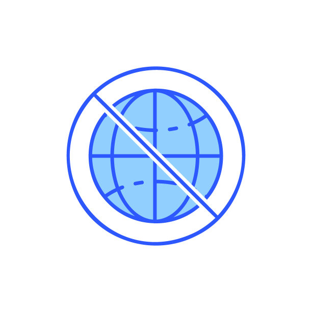 地球地球仪上有禁酒标志，没有世界，地球拒绝蓝色直线图标。全球科技，互联网，社交网络符号设计。图片下载