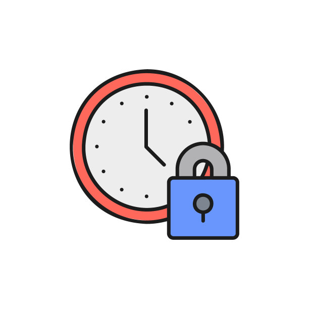 时钟带锁，安全时间，闹钟颜色直线型图标。时间管理符号设计。图片下载