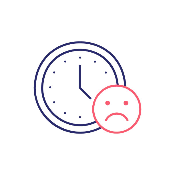 时钟有悲伤的表情，不好的时间轮廓颜色图标。时间管理符号设计。图片下载