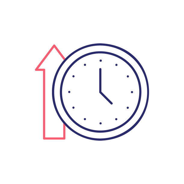 时钟与向上箭头，改善轮廓颜色图标。时间管理符号设计。图片下载