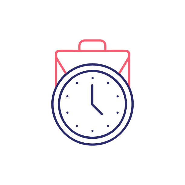 时钟与手提箱，工作时间轮廓彩色图标。时间管理符号设计。图片下载