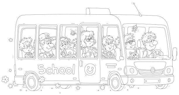 校车上有一个有趣的司机和乘客图片下载