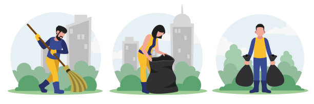 不同的卡通人物收集垃圾和垃圾图片下载