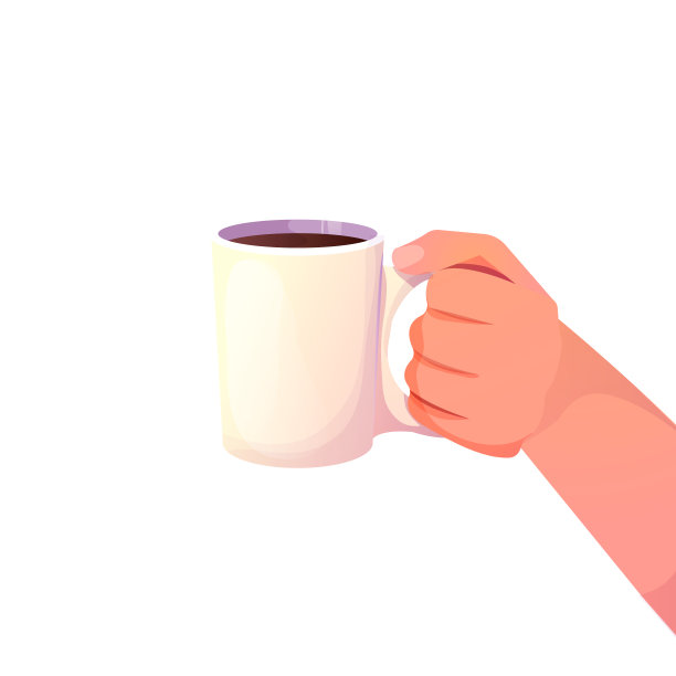 白色背景上的卡通风格的手握咖啡杯。手臂上拿着杯子，热饮。矢量图图片下载