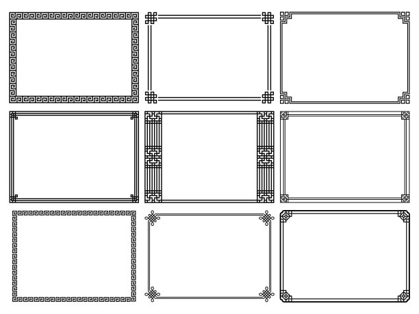 插图的中国风格线框与角落装饰图片下载