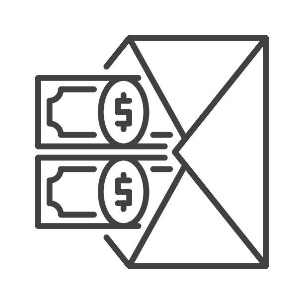 两美元钞票在信封矢量贿赂概念线图标图片下载