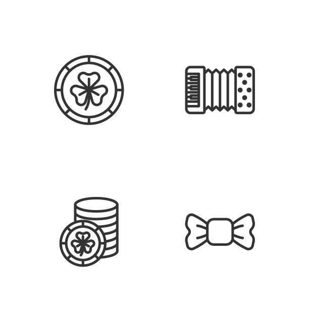 套装线领结，金色妖精硬币，手风琴图标。向量图片下载