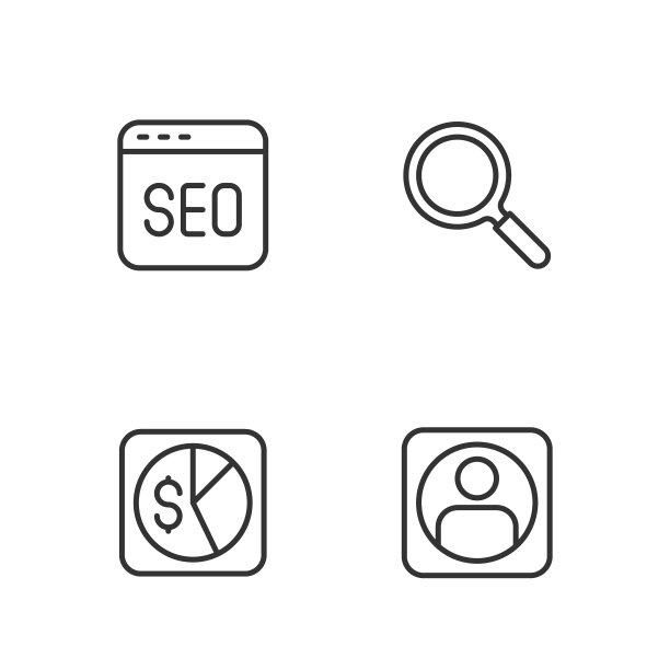 设置线创建帐户屏幕，市场分析，SEO优化和放大镜图标。向量图片下载