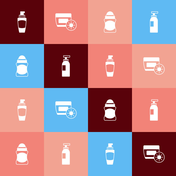 设置流行艺术管护手霜，防晒管，除臭卷和瓶洗发水图标。向量图片下载