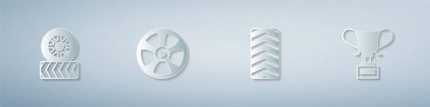 车胎轮、车用合金、奖杯。纸艺术风格。向量图片下载