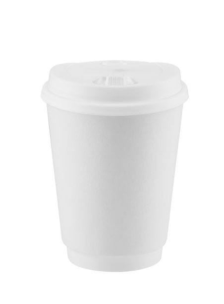 白色一次性咖啡杯隔离在白色背景与剪辑路径。真实的照片。纸。图片下载