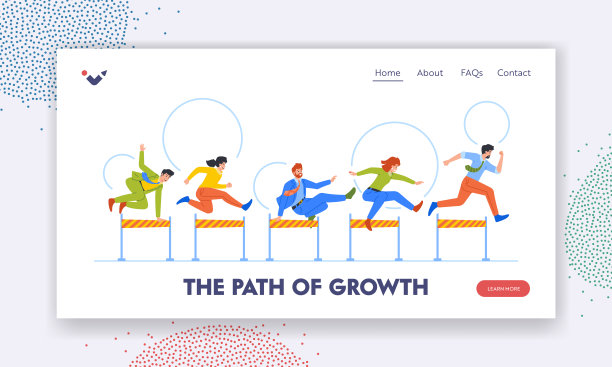 成长之路登陆页模板。商务人士奔跑在障碍赛跑中图片下载