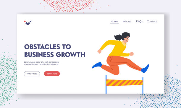 业务增长的障碍登陆页模板。女商人比赛和跳过障碍在一个竞争的轨道图片下载