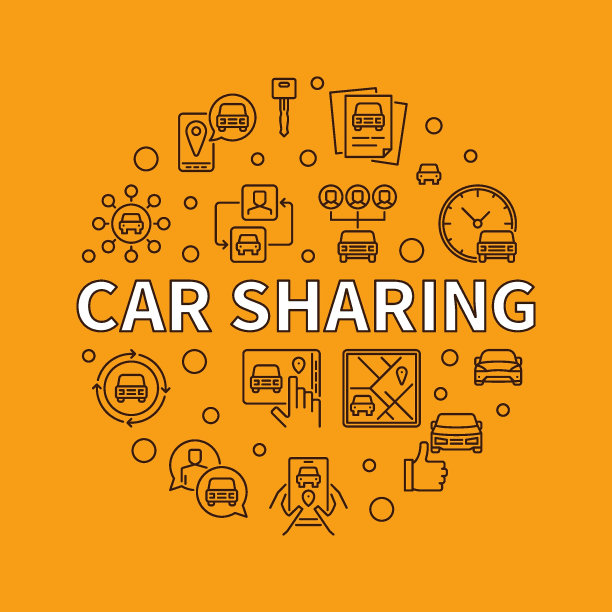 汽车共享大纲圆形横幅-汽车共享概念矢量圆形插图图片下载