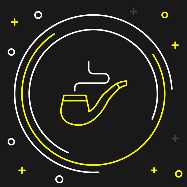 线条吸烟烟斗与烟雾图标隔离在黑色背景。烟斗。彩色轮廓概念。向量图片下载