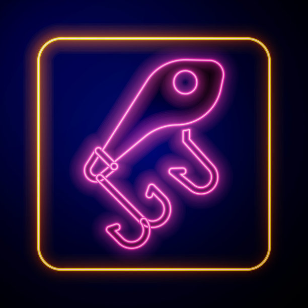 发光的霓虹灯钓鱼诱饵图标孤立在黑色背景。渔具。向量图片下载