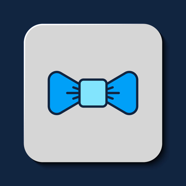 填充轮廓蝴蝶结图标孤立在蓝色背景。向量图片下载