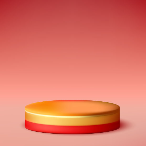 带有复制空间的植入式广告形状的抽象三维渲染。现代红金色圆形领奖台。图片下载