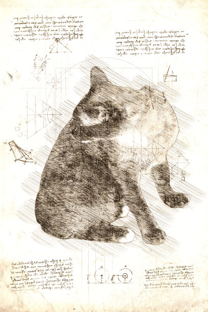 达芬奇风格的猫素描图片下载