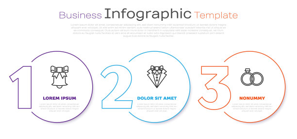 设置铃声，套装和结婚戒指。业务信息图模板。向量图片下载