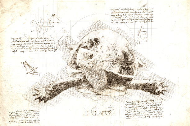 达·芬奇风格的动龟素描。图片下载