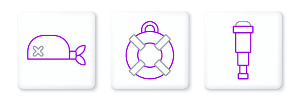 设置线望远镜镜头，海盗头巾为头部和救生圈图标。向量图片下载