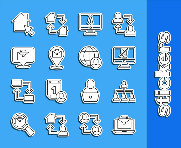 设置线上工作，层级组织结构图，电脑静音麦克风，视频聊天会议，自由职业者图标。向量图片下载