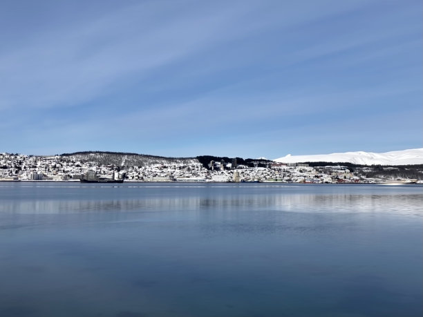 阳光明媚，白雪覆盖的城市图片下载