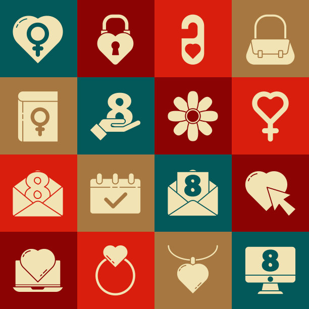 设置3月8日在监视器上，心和光标点击，女性性别符号，请不要打扰与心，手，书关于女性，在和花图标。向量图片下载