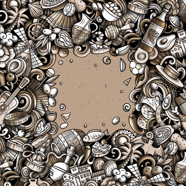 西班牙卡通矢量涂鸦框架图片下载