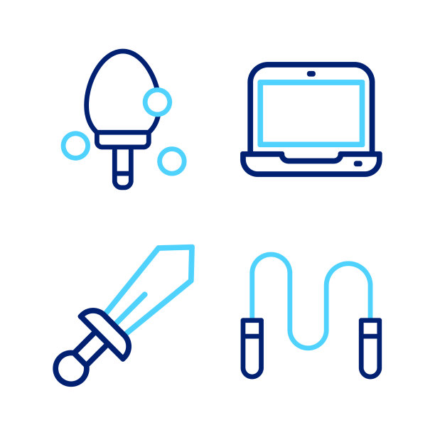 设置线跳绳剑玩具笔记本电脑和球拍图片下载