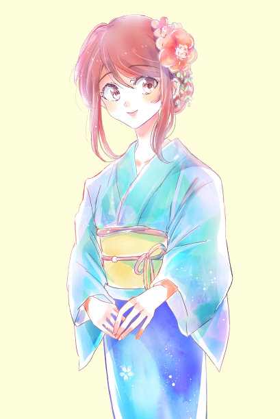 一个穿着日本服装的女人的插图图片下载