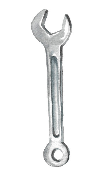 水彩图像上的一个扳手在白色的背景。图片下载