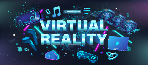 霓虹灯横幅虚拟现实与元素VR图片下载
