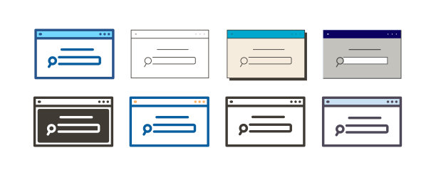 网页布局与主页搜索栏。矢量图标插图在8个不同的风格图片下载