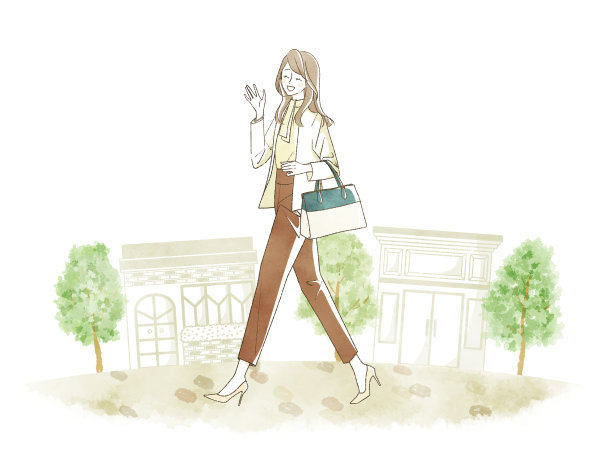 一个微笑着走在城市里的女人图片下载