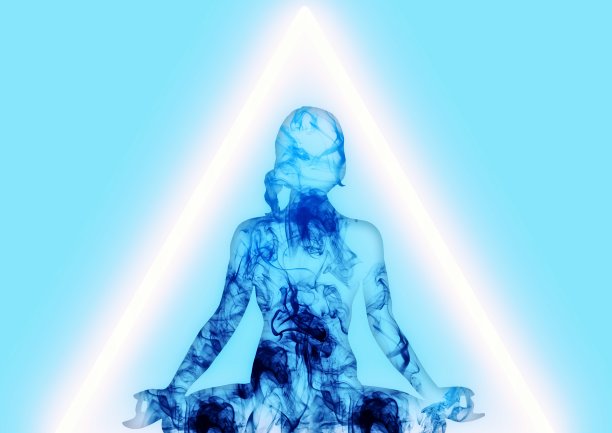 三维插图冥想妇女剪影与光的影响图片下载