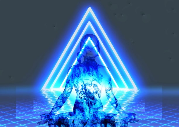 三维插图冥想妇女剪影与光的影响图片下载