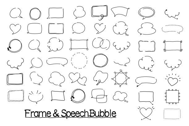 集手绘语音气泡，涂鸦框架，矢量插图图片下载