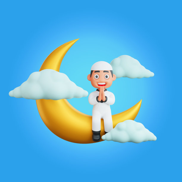 一个穆斯林角色的三维渲染与萨拉姆手势图片下载