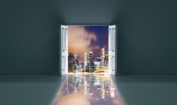 用现代城市景观打开大门图片下载