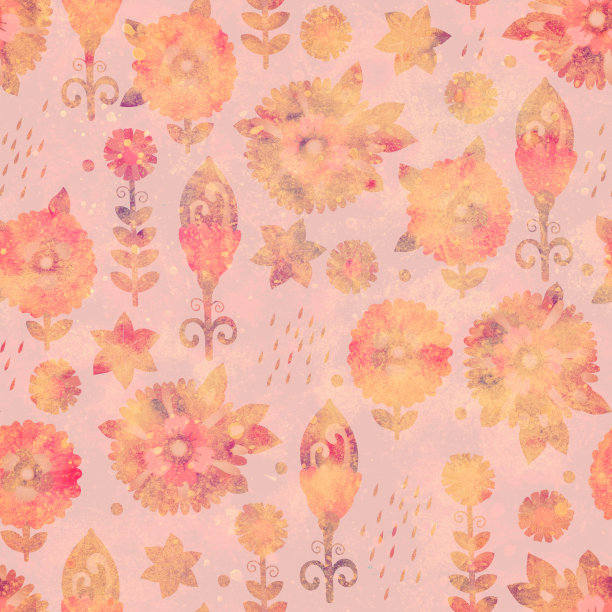 无缝模式。明亮的背景与花卉饰品。栅格插图的时装设计，包装，包装或剪贴簿。在纸或织物上印刷的。图片下载