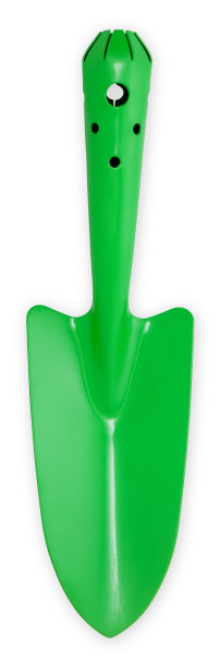 园艺绿色金属镘刀工具，顶部视图隔离在白色背景与修剪路径。从事土壤种植工作或销售蔬菜园艺产品的横幅图片下载