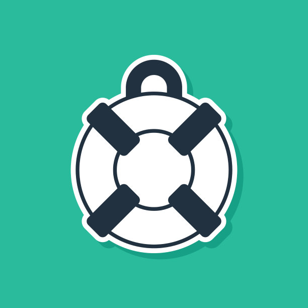 蓝色救生圈图标隔离在绿色背景上图片下载