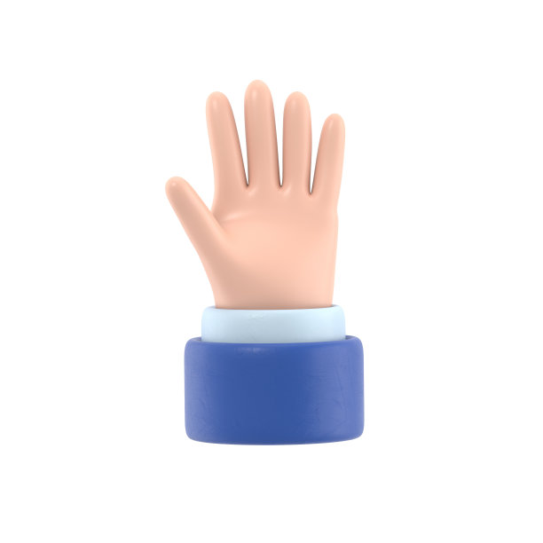 卡通手势图标模型。张开，伸出五指，表示问候。白色背景上的3D渲染。图片下载