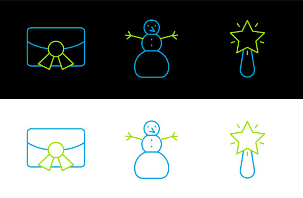 集线圣诞明星明信片和雪人图标图片下载